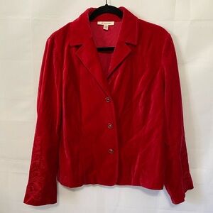 JM Collection Red velvet blazer with red embroidery on sleeves